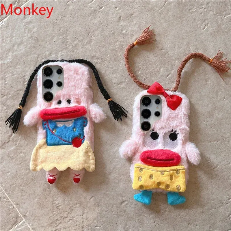 Material: Denim, Color: Beige - 3D Cartoon Braided Girl Silicone Phone Cases For Google Pixel 9 Pro XL 8 5G 7 6 8A 7A 6A Cute Warm Fur Sausage Mouth Cover Gift