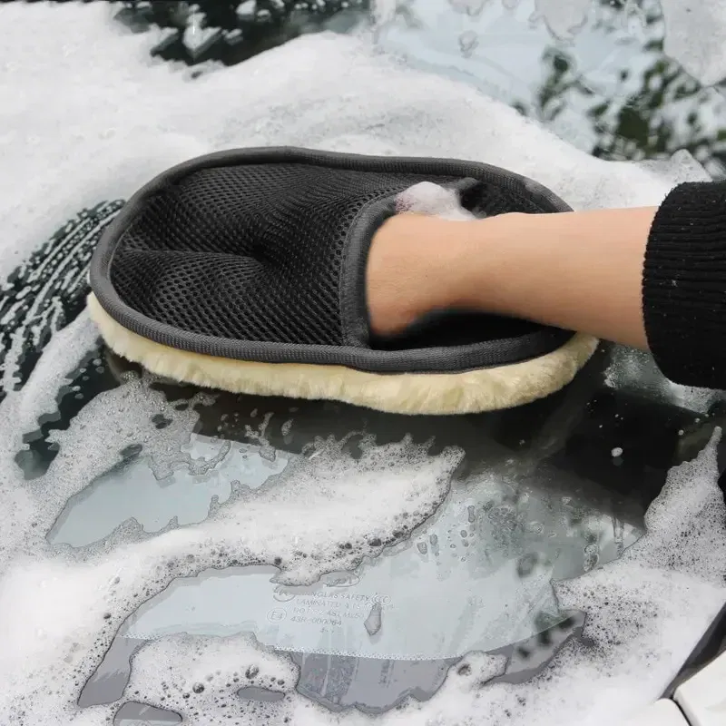 Color: Orange - Car Washing Imitation Wool Gloves Thickened Plush Car Wiping Gloves Waxing Polishing Car Cleaning Products cleaning cloth
