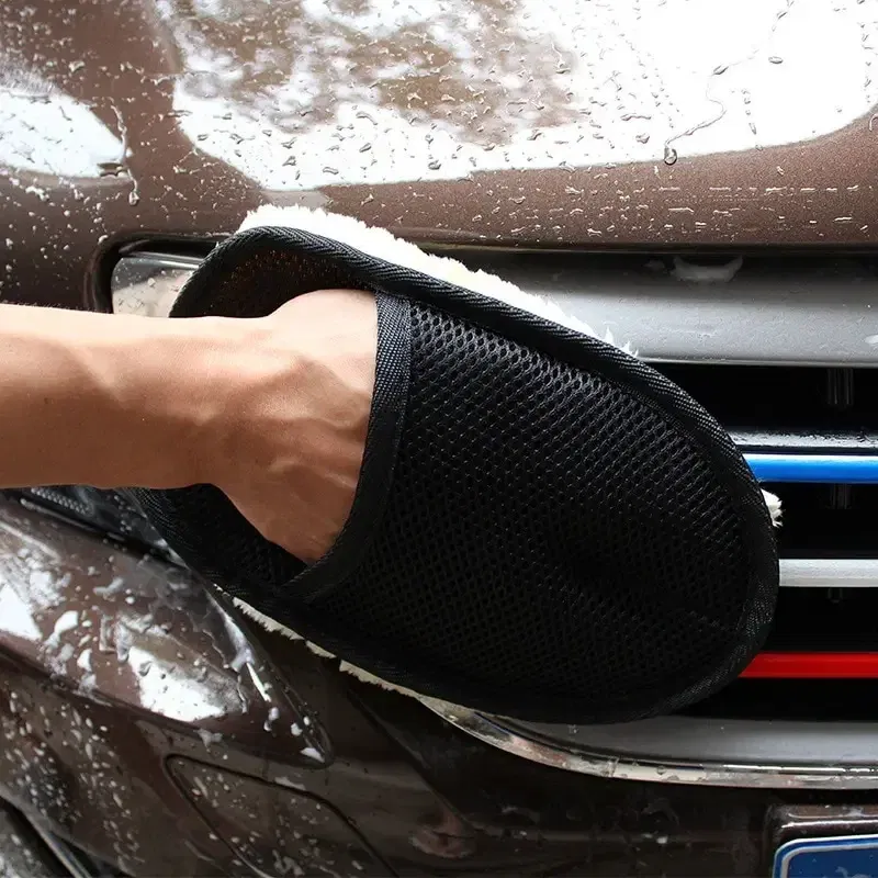 Color: Orange - Car Washing Imitation Wool Gloves Thickened Plush Car Wiping Gloves Waxing Polishing Car Cleaning Products cleaning cloth