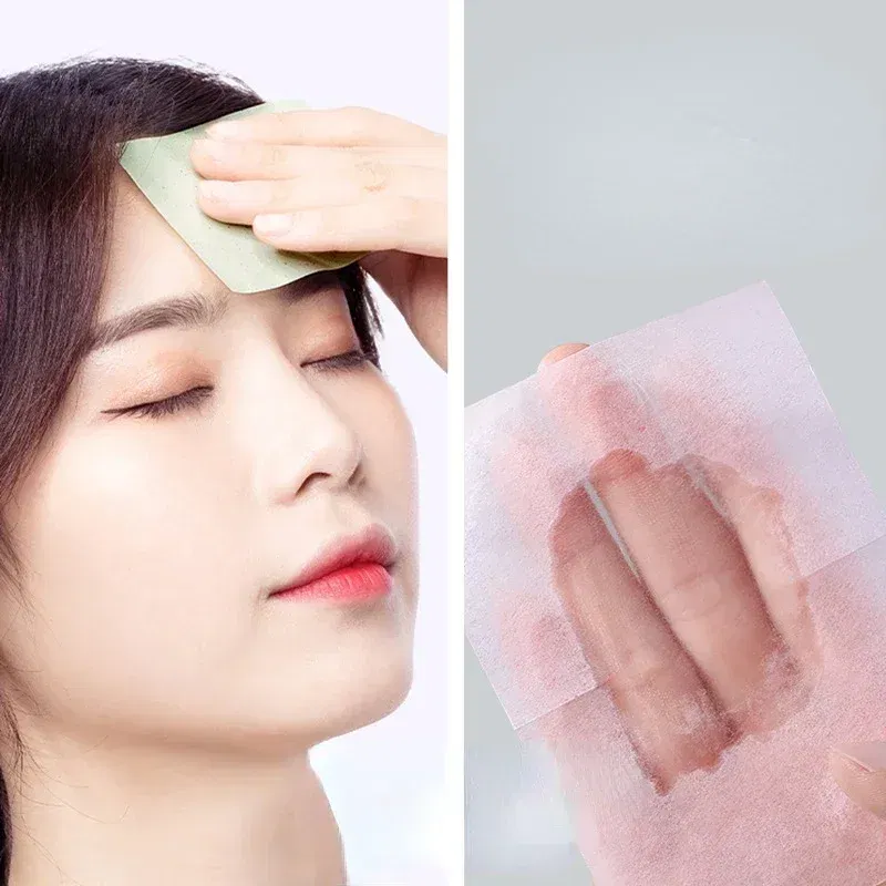 Color: RED - 100pcs/set Facial Oil Blotting Paper Matte Face Wipes Oil Control Oil-absorbing Face Cleaning Beauty Makeup Tools Accessories