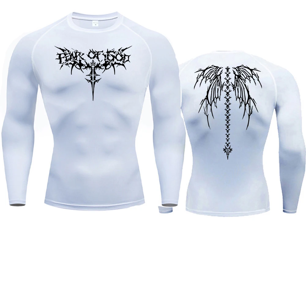 Color: Silver, Size: L - Men's Compression Shirt Anime Print Gym Sport Quick Dry Gym TShirts Fitness Athletic Undershirts Elasticity Tops Tee Summer Male