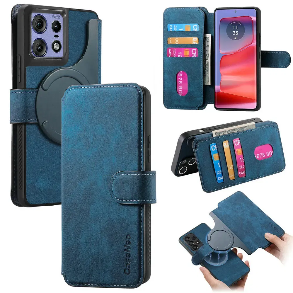 Color: Beige, Material: Microfiber - Edge 50 60 Fusion 5G Flip Case For Motorola Edge 60 Pro 2In1 Detachable Leather Wallet Funda Moto Edge 50 Neo 60 Pro S50 Cover