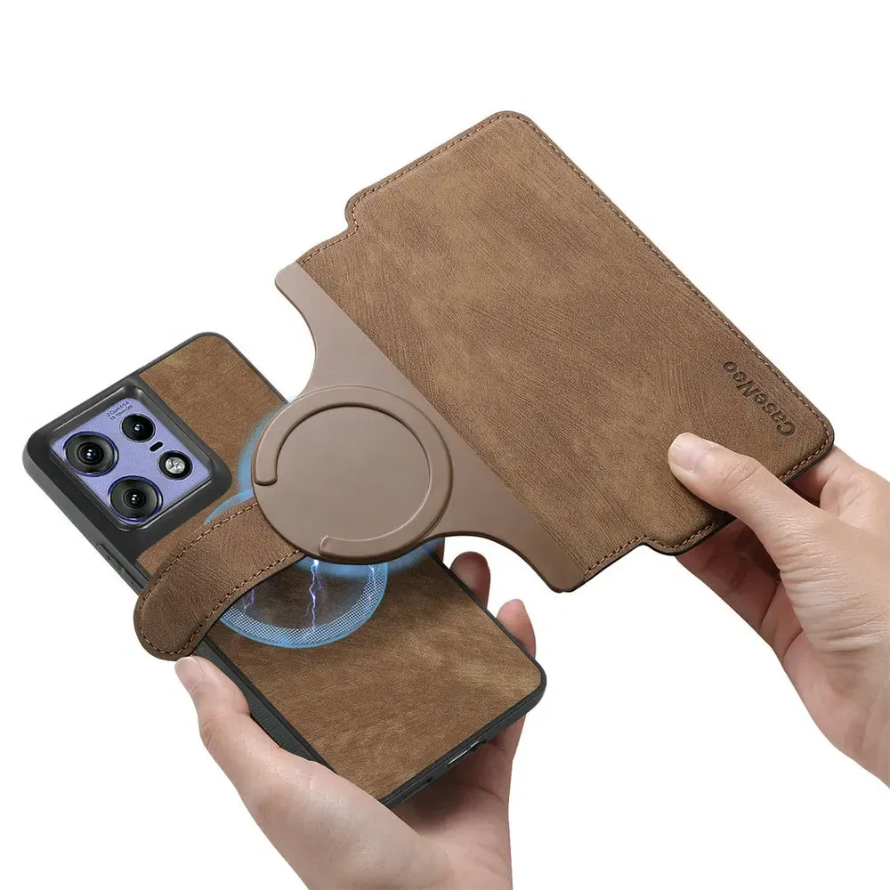 Color: Beige, Material: Microfiber - Edge 50 60 Fusion 5G Flip Case For Motorola Edge 60 Pro 2In1 Detachable Leather Wallet Funda Moto Edge 50 Neo 60 Pro S50 Cover