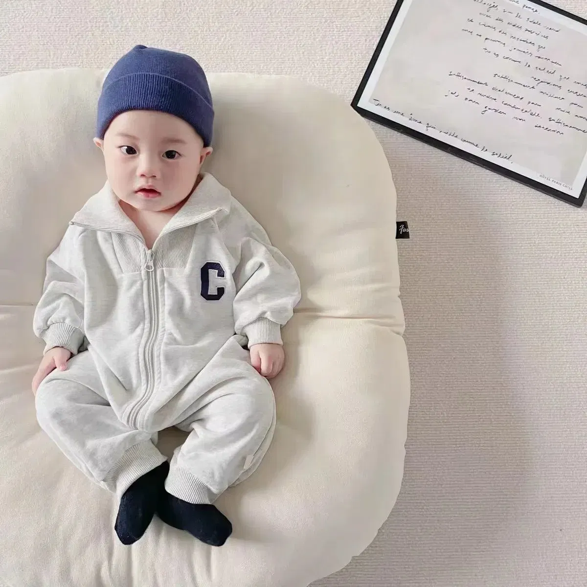 Color: Blue, Kid Size: 9M - MILANCEL Autumn Baby Clothes Letter Print Boys Rompers Front Zipper Infant Boys Jumpsuits Toddler Outfit
