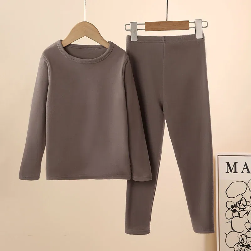 Color: GRAY, Kid Size: 11 - 2-Piece Children's Thermal Underwear Suit boys' Autumn Clothes And Trousers Padded Cotton Sweater Girls' Casual Joker Home Cloth