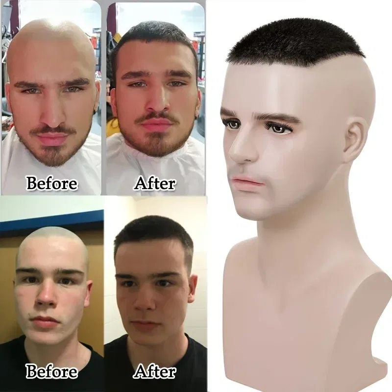 Toupee Color: 30R#, Toupee Density: 110% - PROKYVITY 11g Buzz Short Cut Men's Toupee Human Hair Natural Male Hair Replacement System PU Invisible Extension Hairpiece