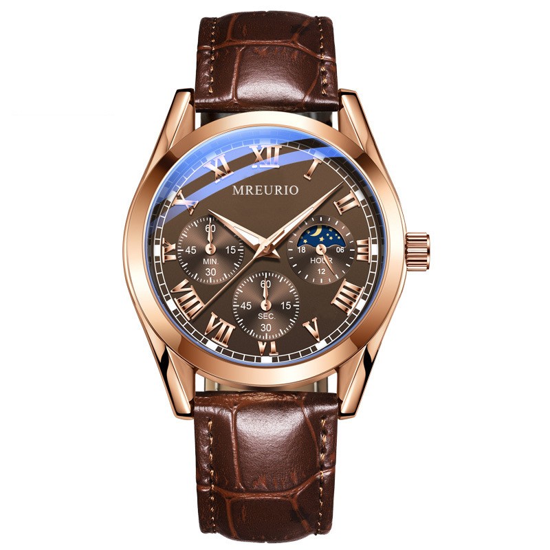 Business Mens Watch  Faux Three-Eye Roman Numeral Dial with Leather Strap