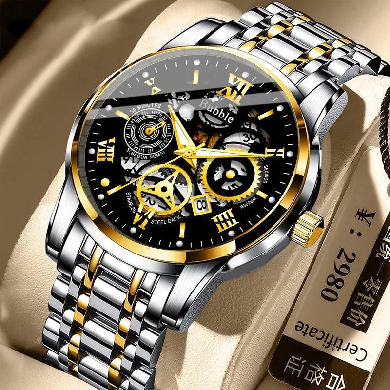 UTHAI Men's Luxury Quartz Watch  Versatile Waterproof Roman Hollow Dial