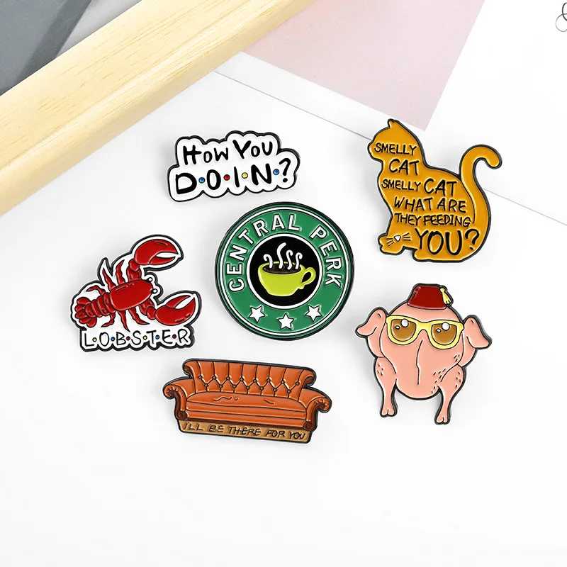 Metal color: Rhodium Plated, Ships From: CHINA - New Creative American TV Series Friends Pin Cartoon Cute Lobster Sofa Shaped Letter Pin Badge