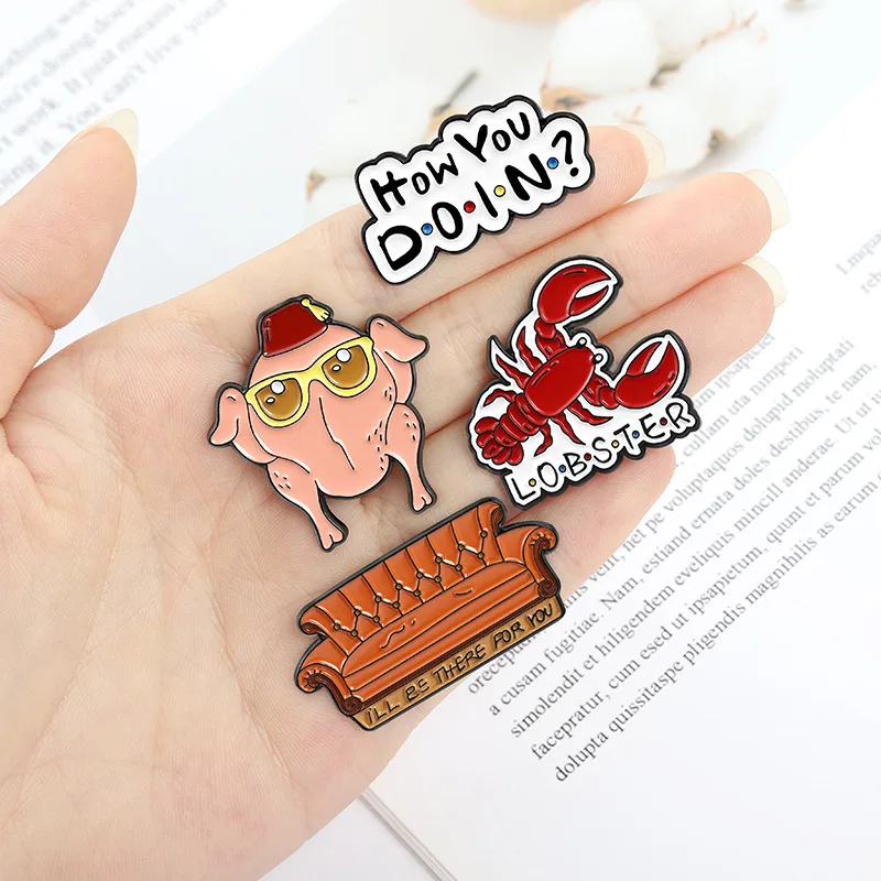Metal color: Rhodium Plated, Ships From: CHINA - New Creative American TV Series Friends Pin Cartoon Cute Lobster Sofa Shaped Letter Pin Badge