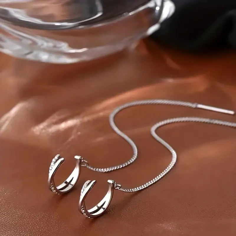 Sparkling Zircon Ear Cuff Threader Earrings