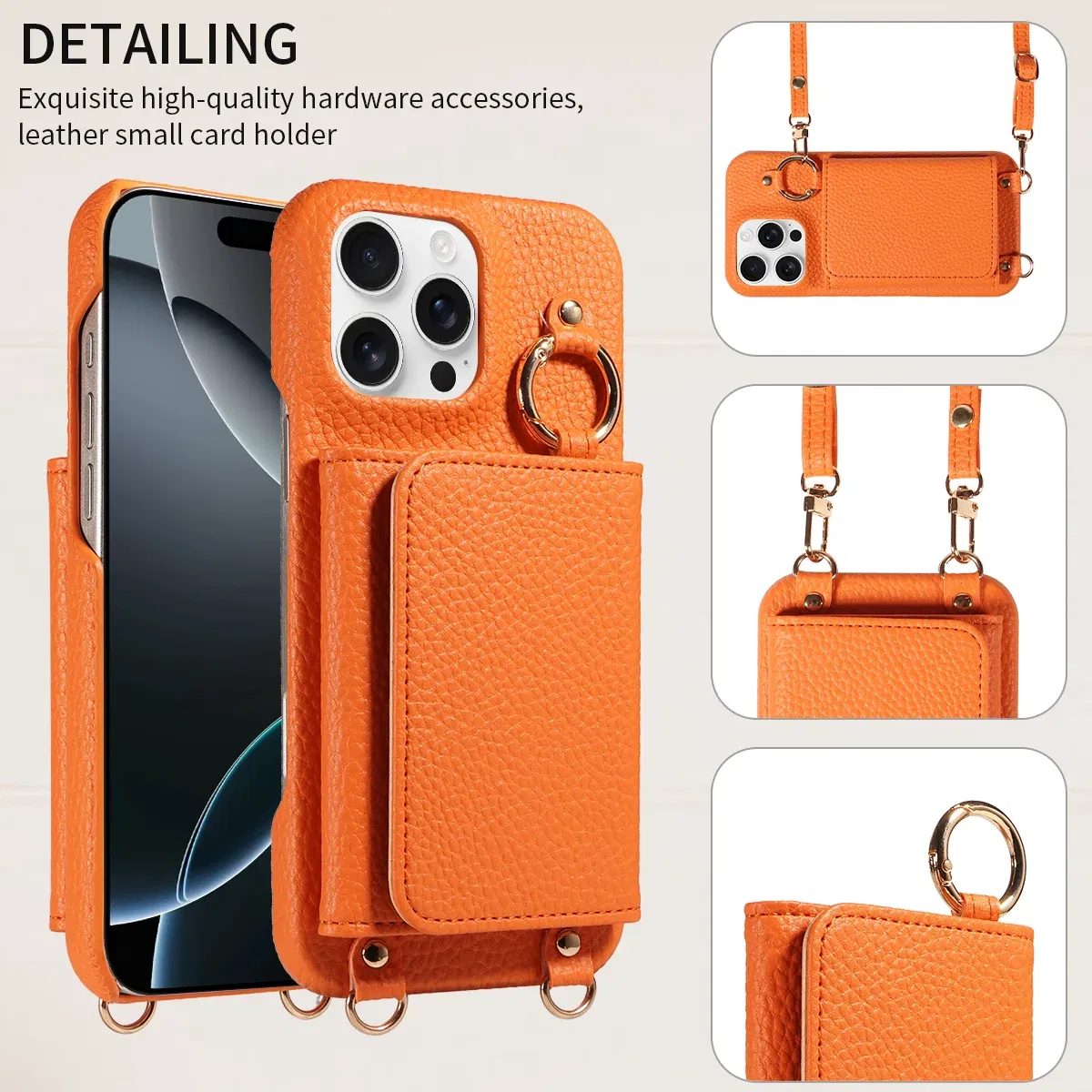 Color: Orange, Bundle: Case & Strap, Material: Artificial Leather, Compatibility by Model: iPhone 16 Pro Max - For IPhone16 15 Pro Max 14 13 12 Series PU Leather Magsafe Magnetic Wireless Charging Shockproof Crossbody Wallet Phone Case