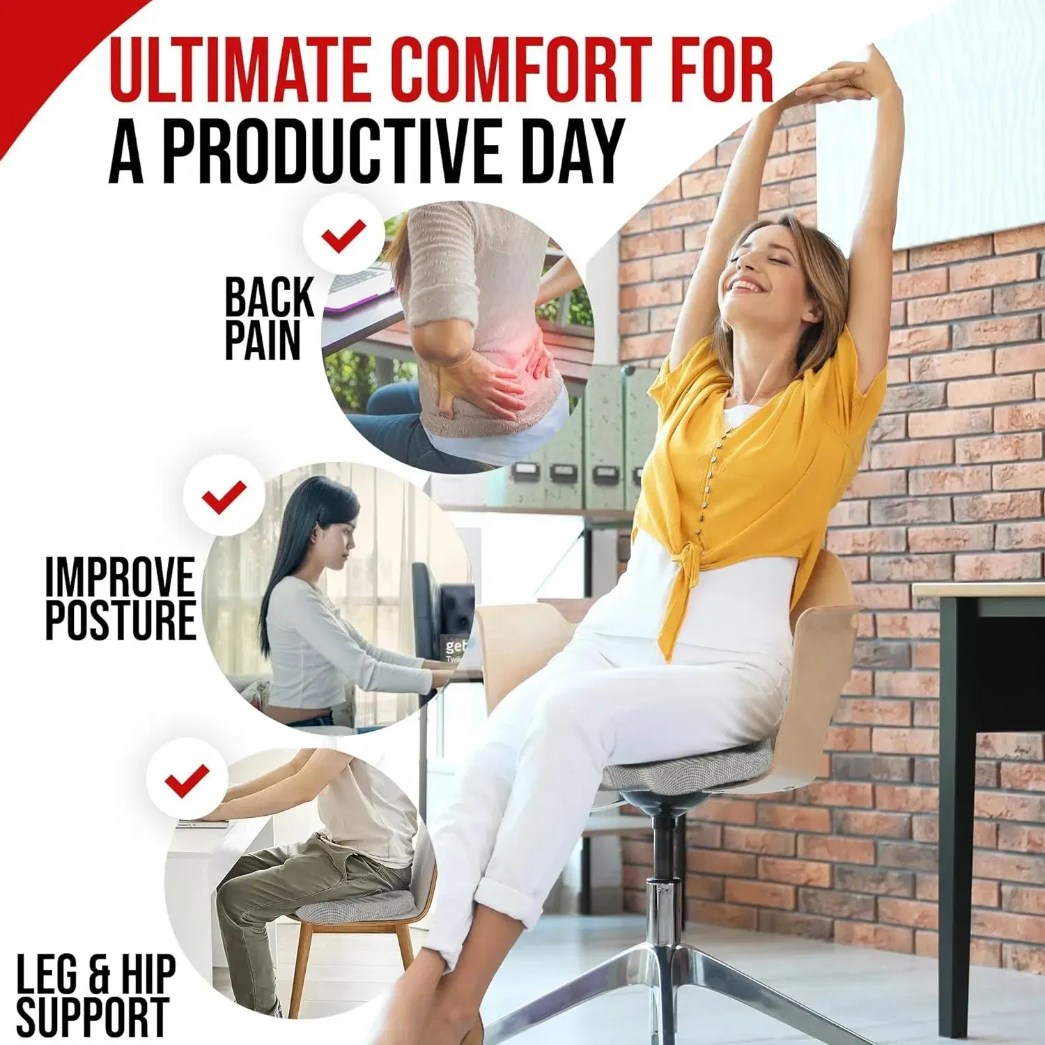 Color: black - Ergonomic Memory Cotton Office Cushion Hemorrhoid Cushion Chair Cushion Sedentary Artifact Student Ass Cushion