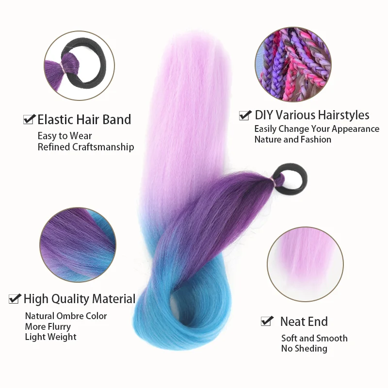 Color: 1B/27HL, Stretched Length: 26inches - LUPU Synthetic Ponytail Extension with Elastic Tie Hair Band 26" Long Straight Colored Braiding Ponytail Ombre Pink Purple Blue