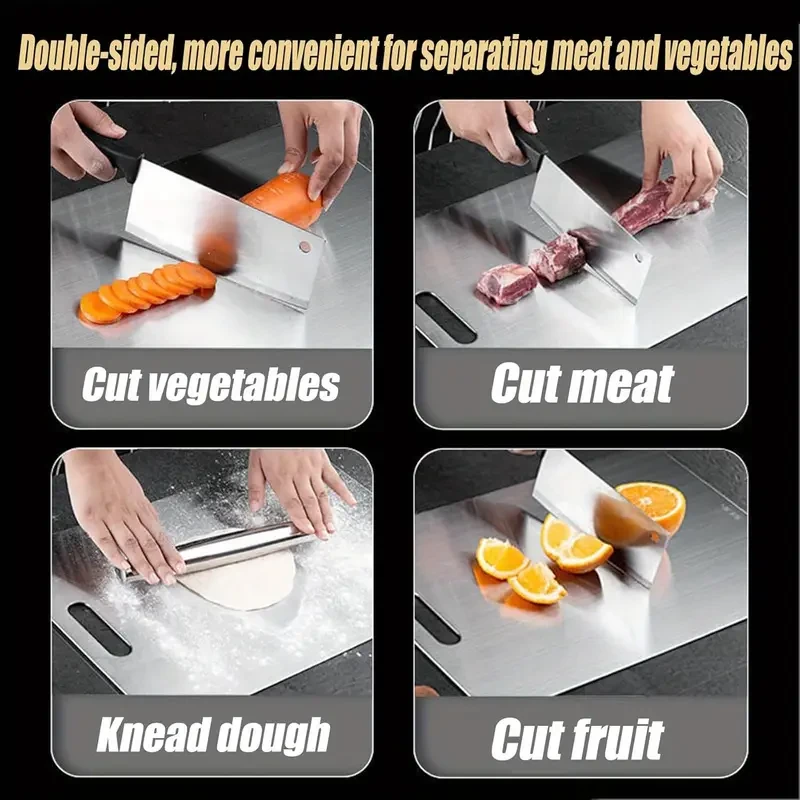 2pcs Premium Stainless Steel Cutting Boards - Double-Sided, Food Grade for Meat & Vegetables, Durable Kitchen Prep Tool
