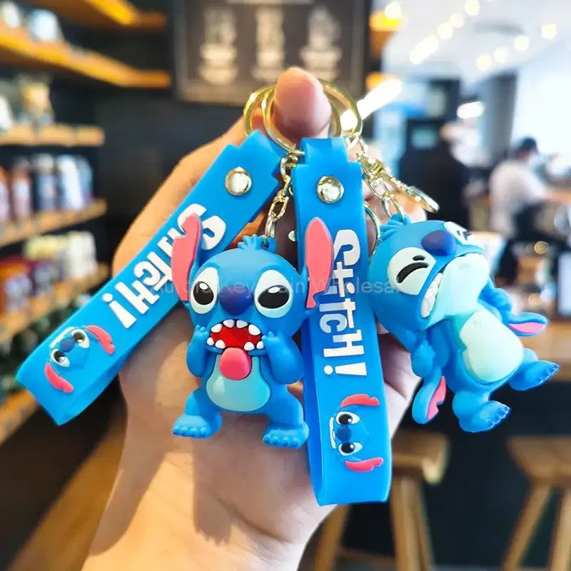 Color: Dark blue - Wholesale Anime Disney Keychain Mickey Mouse Minnie Lilo & Stitch Cartoon Keyring Kawaii Key Chain Car Pendant Kids Toys Gifts