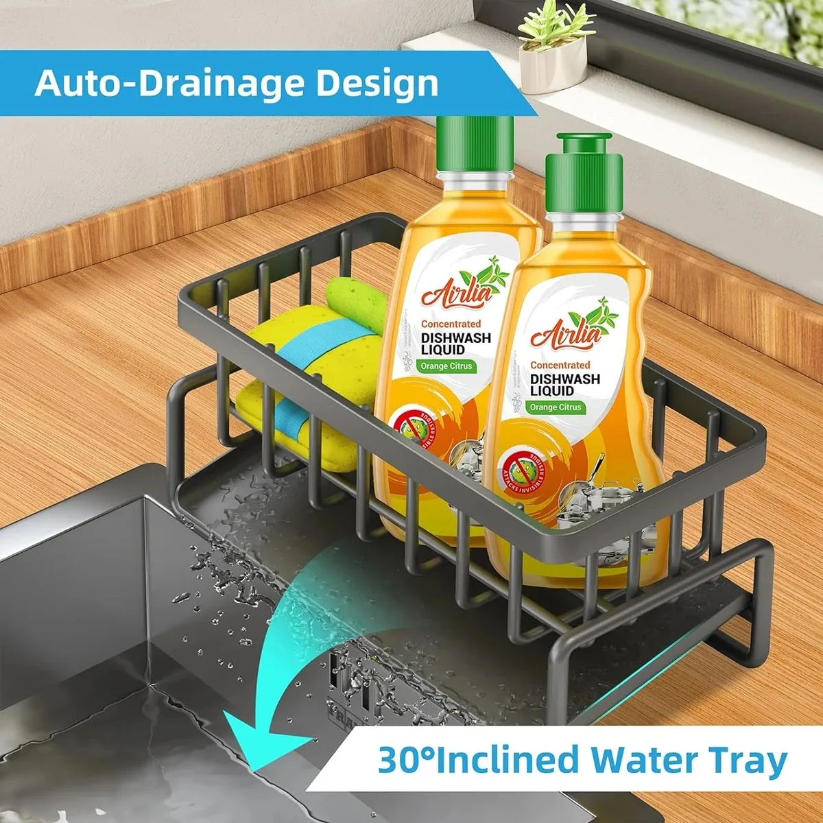 Color: Light green - Kitchen Sink Drain Rack Organizer Sponge Storage Faucet Holder Soap Drainer Dishcloth Towel Rack Kitchen Sink Organizer
