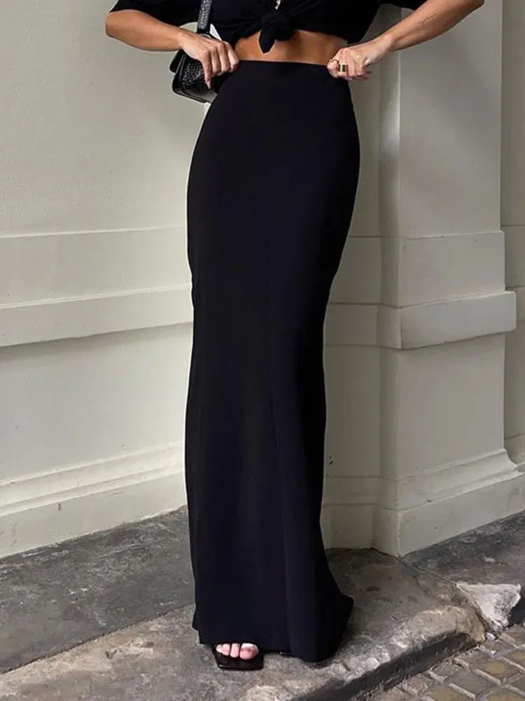 Color: black, Size: L - Fashion For Women Black Long Skirts High Waist Slim Seamless Elegant Ladies Gown Casual Summer 2024 New Female Maxi Skirts