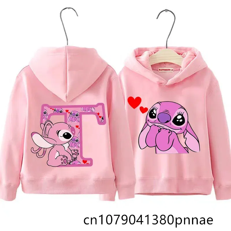 Color: Lavender, Kid Size: 13 - Girls Boys Lilo and Stitch Sportswear Hoodies Casual Fashion Sweatshirts Angel Letter AZ Anime Autumn/Winter Hoodie Kids Hoodies
