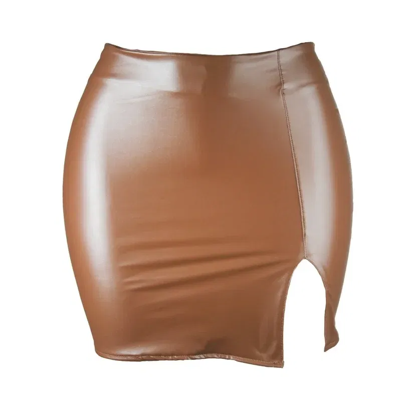 Color: black, Size: XXL - S M L XL XXL Women's Skirt High Waist Split  Leather Skirt Wrap Hip Skirt Plus Size Pencil Skirt