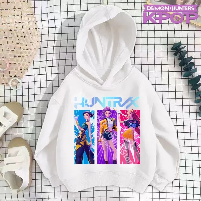 Color: WHITE, Kid Size: 140 - 2025 KPop Demon Hunters Hoodie Fashion Rumi Sweatshirt Pullover Cute Long Sleeve Autumn Boys Girls Cartoon Y2K Hoody Sportswear