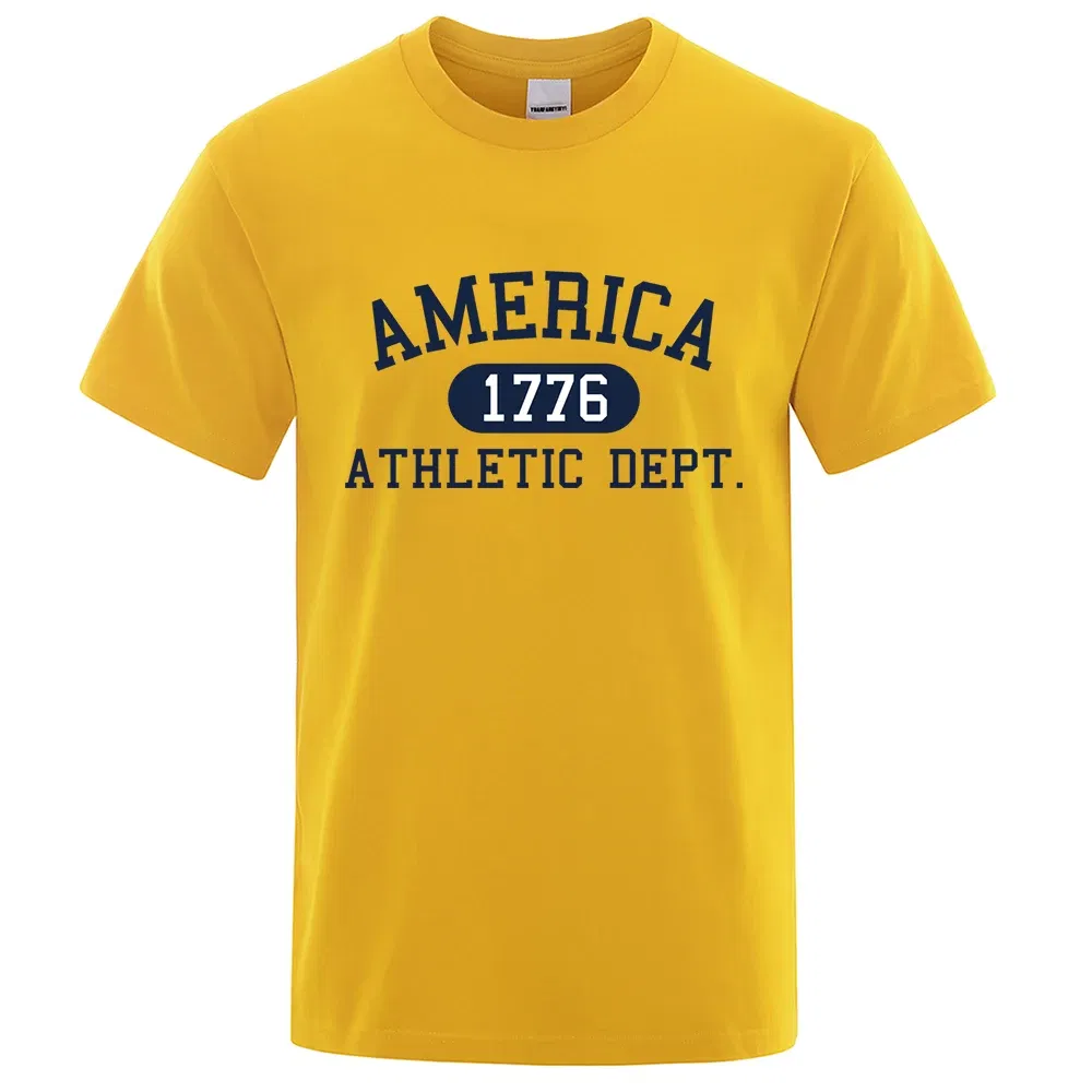 Color: Orange, Size: XXXL - America 1776 Athletic Dept Letter Tshirt Man Fashion Tee Clothes Summer Luxury T-Shirt Hip Hop Breathable Cotton Tee Clothes