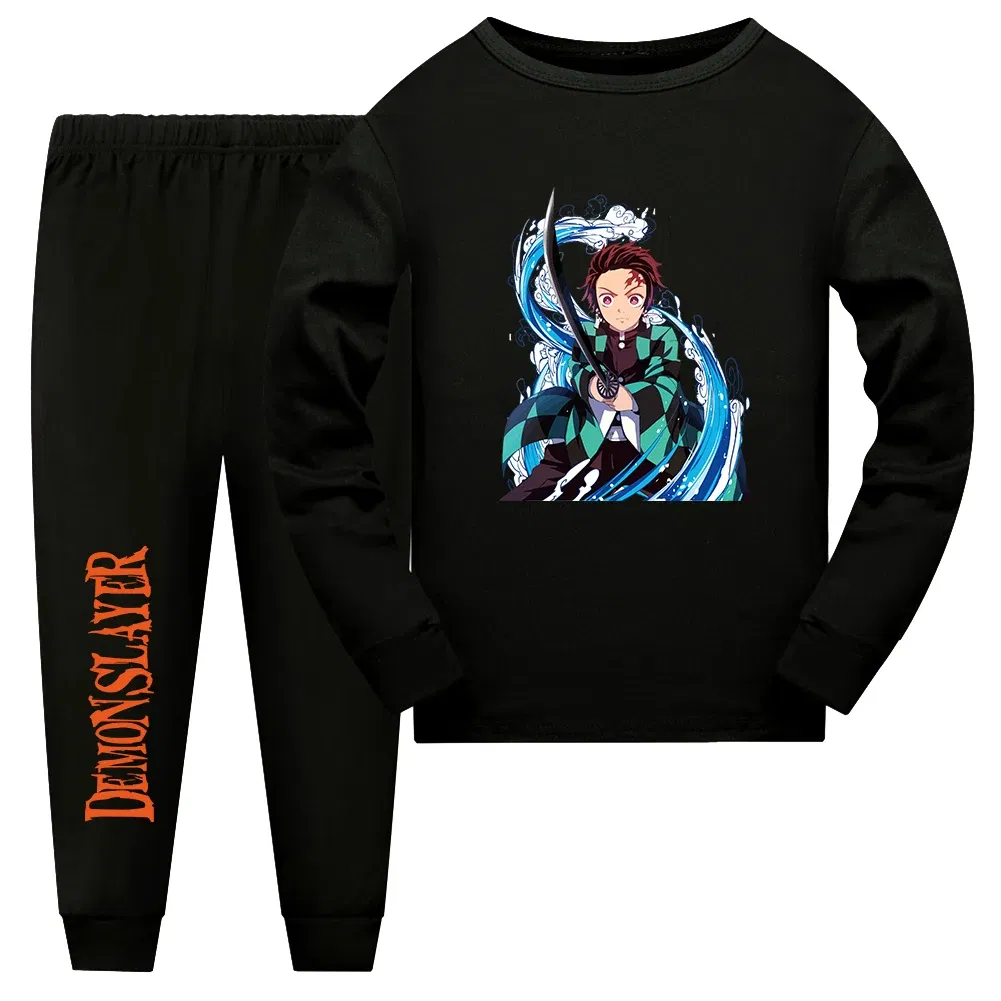 Color: Beige, Kid Size: 14 - Demon Slayer Sleepwear Kamado Tanjirou Kamado Nezuko Agatsuma Zenitsu Children's Homewear Suit Long-sleeve Two-piece Pajamas Set