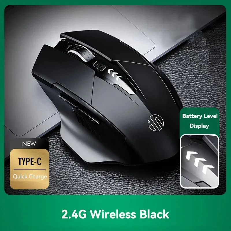 Color: black - Inphic Rechargeable Wireless Mouse Ergonomic Bluetooth 5.0 2.4G Mice Office Mute Mouse For MacBook Tablet Laptops Computer PC