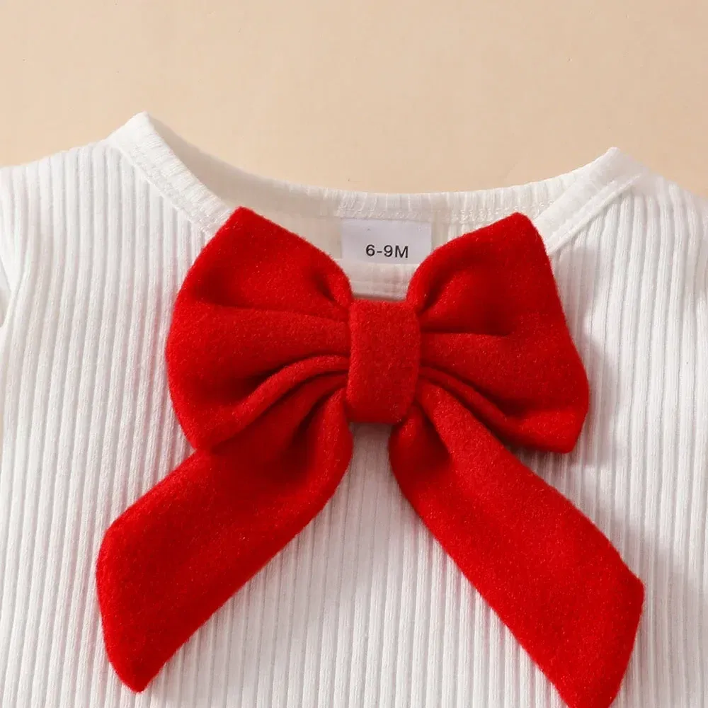 Color: Navy Blue, Kid Size: 4T - Baby Girls Clothes New Year Set 0-3Y Long Sleeve Big Bow Top Irregular Skirt and Beret 3Pcs Toddler Christmas Clothes