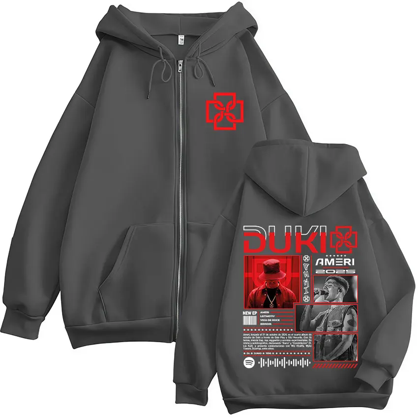 Color: Gold, Size: L - Rapper Duki Ameri World Tour 2025 Zipper Hoodies Men Women Clothing Fashion Hip Hop Zip Up Hooded Oversized Sweatshirts Jackets