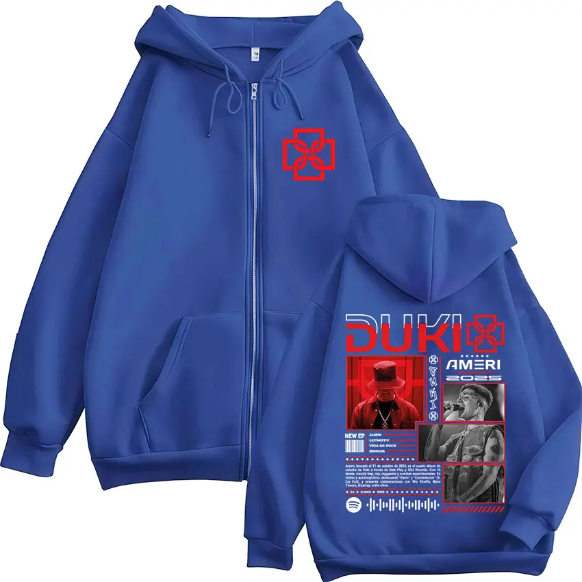 Color: Gold, Size: L - Rapper Duki Ameri World Tour 2025 Zipper Hoodies Men Women Clothing Fashion Hip Hop Zip Up Hooded Oversized Sweatshirts Jackets
