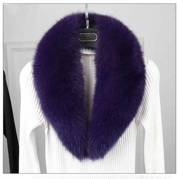 Color: Turquoise, Size: S - 100% Natural Real Fox Fur Collar For Women Men Coat Jacket Fur Scarf Winter Extra Large Size Neck Warmer Fur Scarf Shawls Wraps
