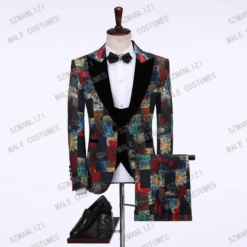 Color: army green, Size: One Size - SZMANLIZI 2022 Latest Designs Black Floral Party Blazer Men Suits Costume Homme Groom Tuxedos Wedding Terno Masculino 3 Pieces