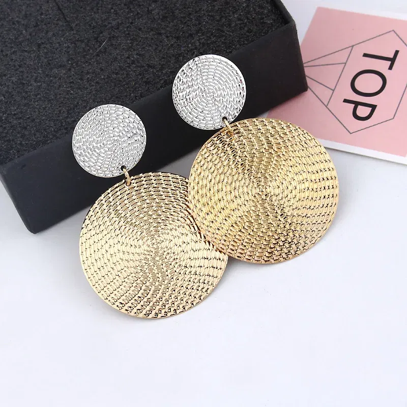 Metal Color: Platinum Plated - Fashion Exaggerated Pendant Size Round Circle Earrings Female Temperament Personality Color Matching Bump Earrings Ear Jewelry