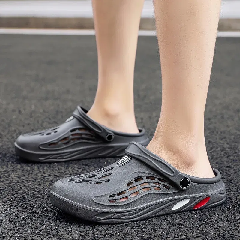 Color: GRAY, Shoe Size: 40 - Plus Size 47 48 49 Men Summer Clogs Sandals EVA Slippers Men and Women Garden Shoes Beach Sandals Couple's Outdoor House Slides