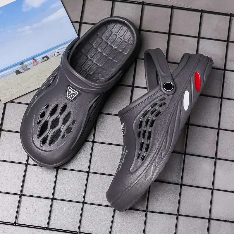 Color: GRAY, Shoe Size: 40 - Plus Size 47 48 49 Men Summer Clogs Sandals EVA Slippers Men and Women Garden Shoes Beach Sandals Couple's Outdoor House Slides