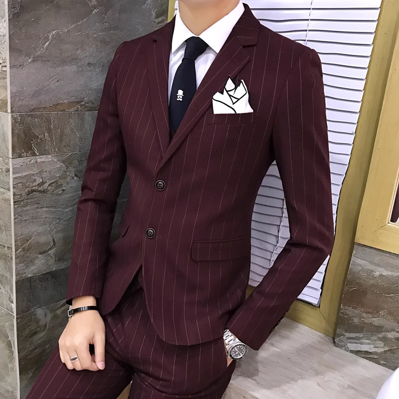Color: Orange, Size: 4XL - Gray Men Classic Striped/Checked Suits, Business Office 3 Piece, Asian Size Slim Fit Men Dress Jacket & Pants with Vest, S-4XL