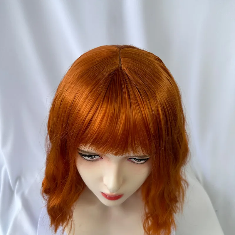 Color: #14 - Fashionable orange synthetic wig with Liu seawater ripple daily wear cosplay party high temperature silk wig full head cover