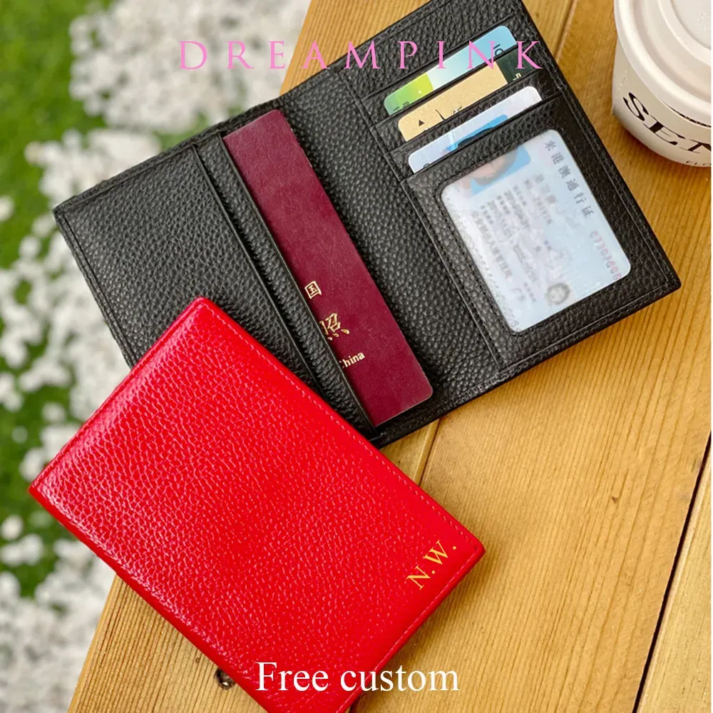 Color: army green - 100% Cowhide Passport Holder Factory Genuine Leather Engrave Letters Men Women Passport Cover Customized Name Travel Card Wallet