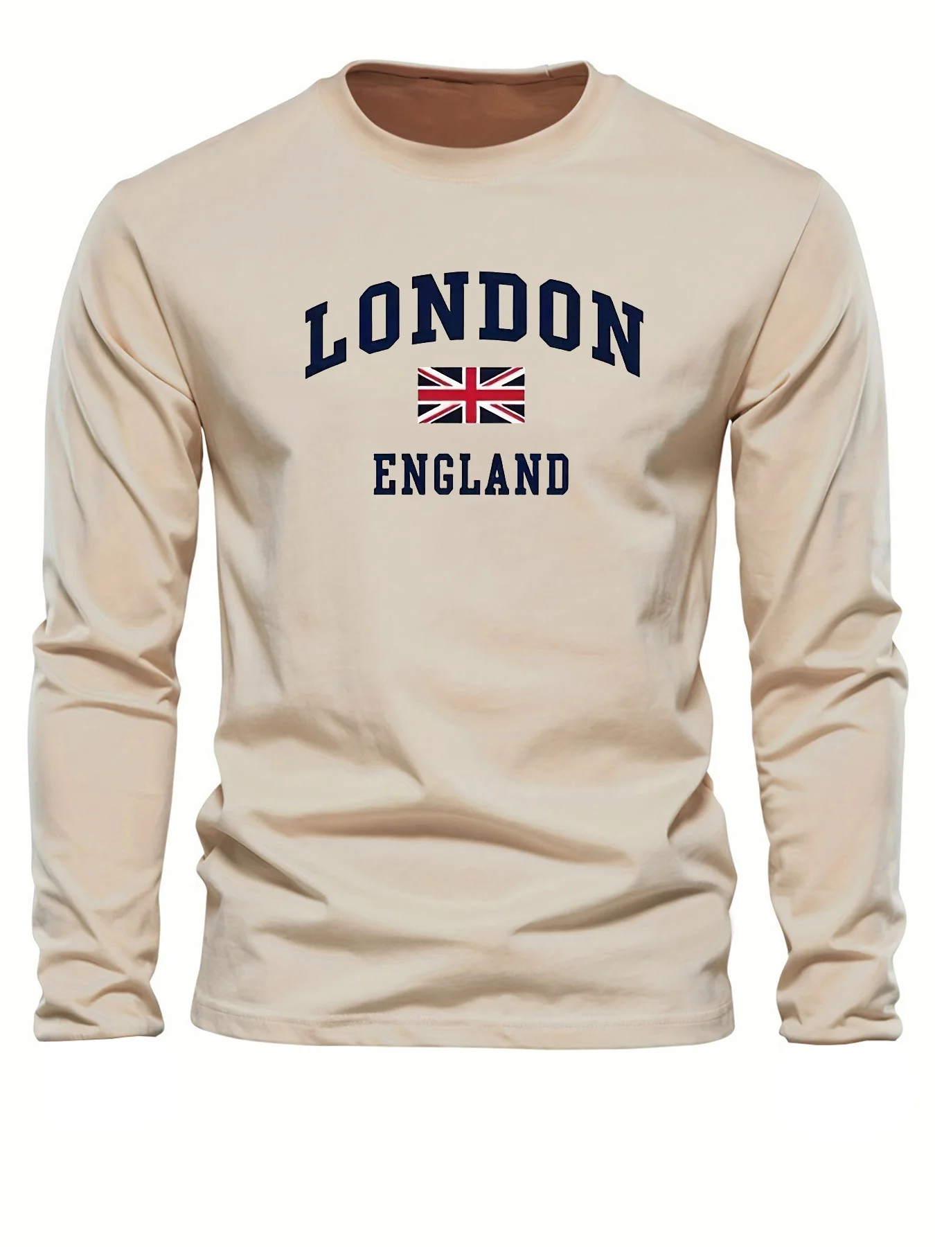 Color: Dark Grey, Size: M - Spring and Autumn 100% Cotton Men's London ENGLAND Letter Printed Loose Sport and Leisure Round Neck Long Sleeve T-shirt