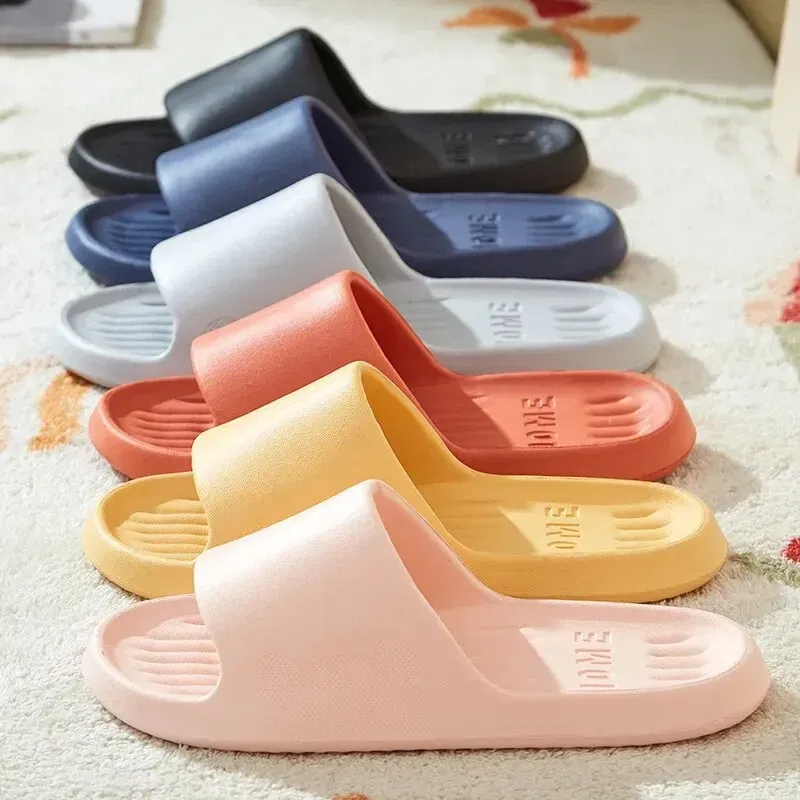 Color: Pink, Shoe Size: 36 - Soft Slippers Couples Home Outdoor Slipper Summer Women Bedroom Thick Bottom Shoes Beach Sandals Men Flip Flops Shower Shoes