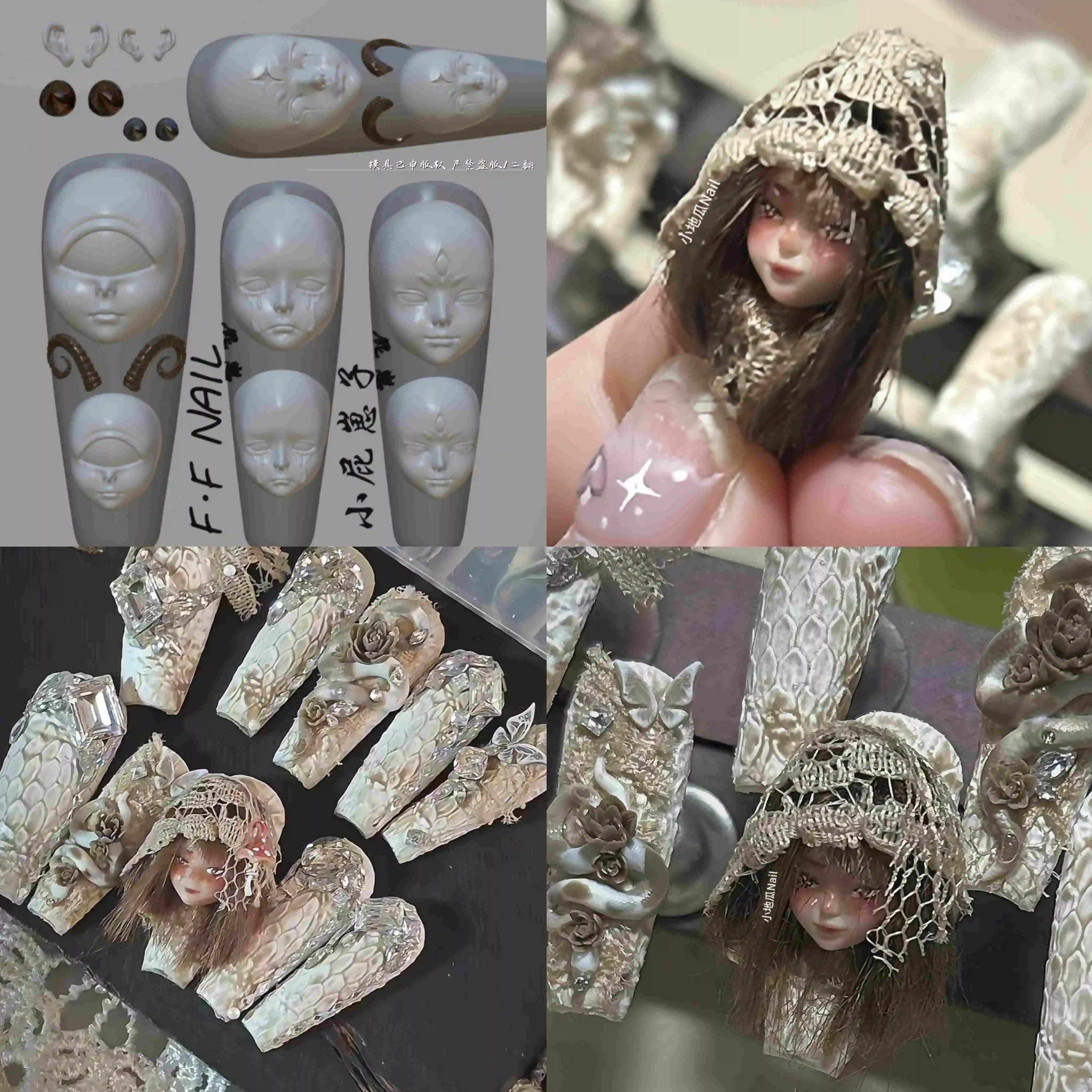 Color: Salmon Pink - 1pc  Snake Flamingo Jellyfish Dragon Dtream 3D Acrylic Mold  Nail Art DIY  Silicone  Nail Art Templates Nails Mold