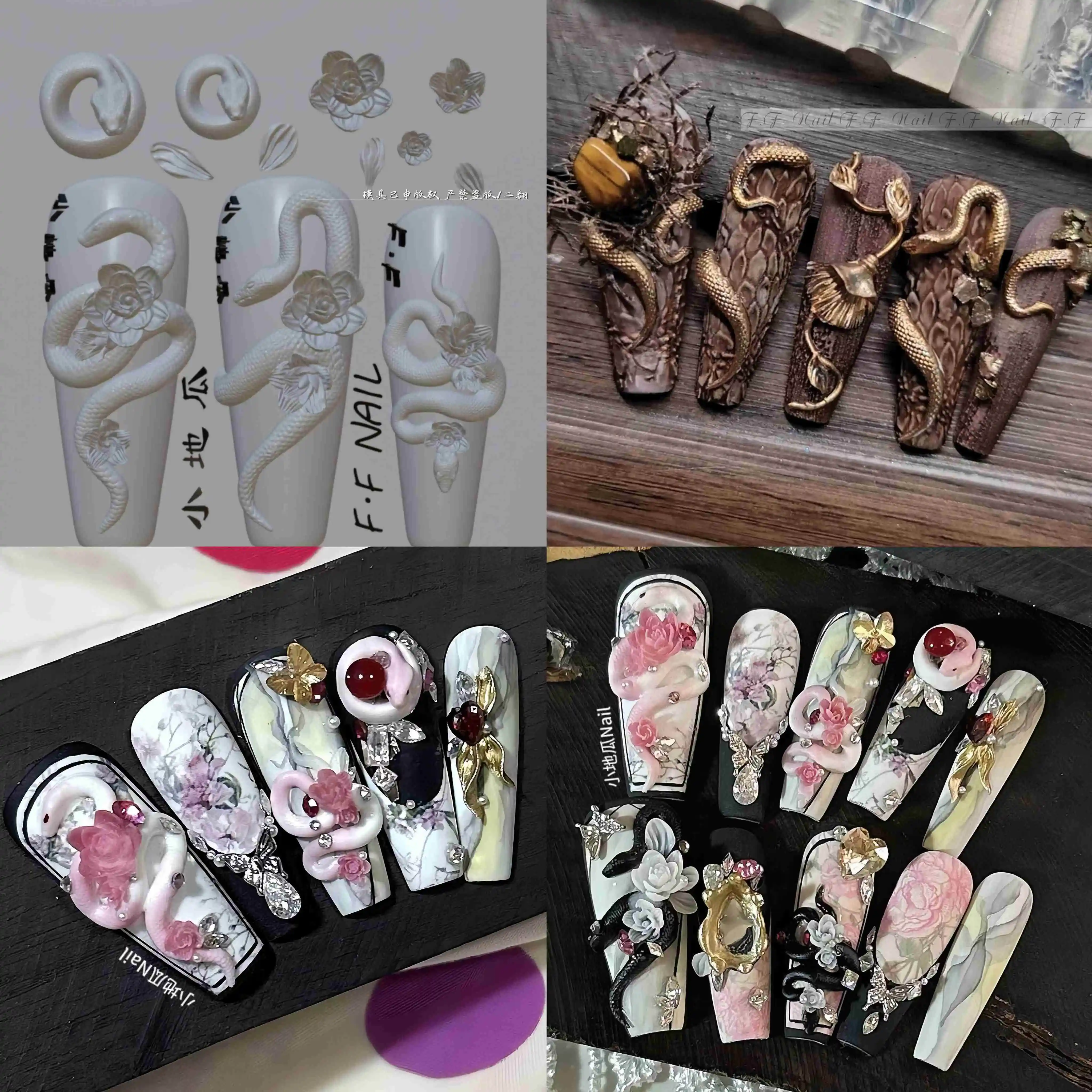 Color: Salmon Pink - 1pc  Snake Flamingo Jellyfish Dragon Dtream 3D Acrylic Mold  Nail Art DIY  Silicone  Nail Art Templates Nails Mold