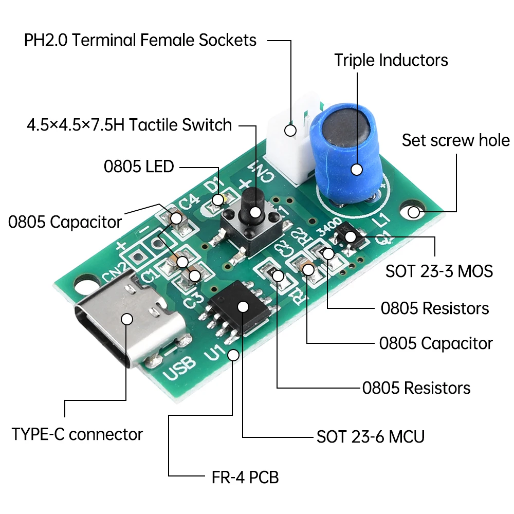Bundle: Bundle3 - DC5V Ultrasonic Spray Humidifier Electronic Atomization Module Set Universal Humidification Module TYPE-C