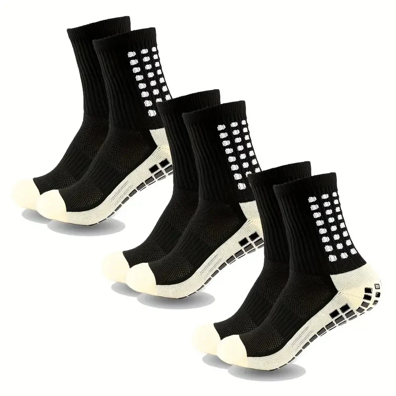 Color: Black - 3 Pairs Anti-slip Football Socks Men Women Sports Socks Thickened Breathable Comfortable Football Basketball Running Grip Socks