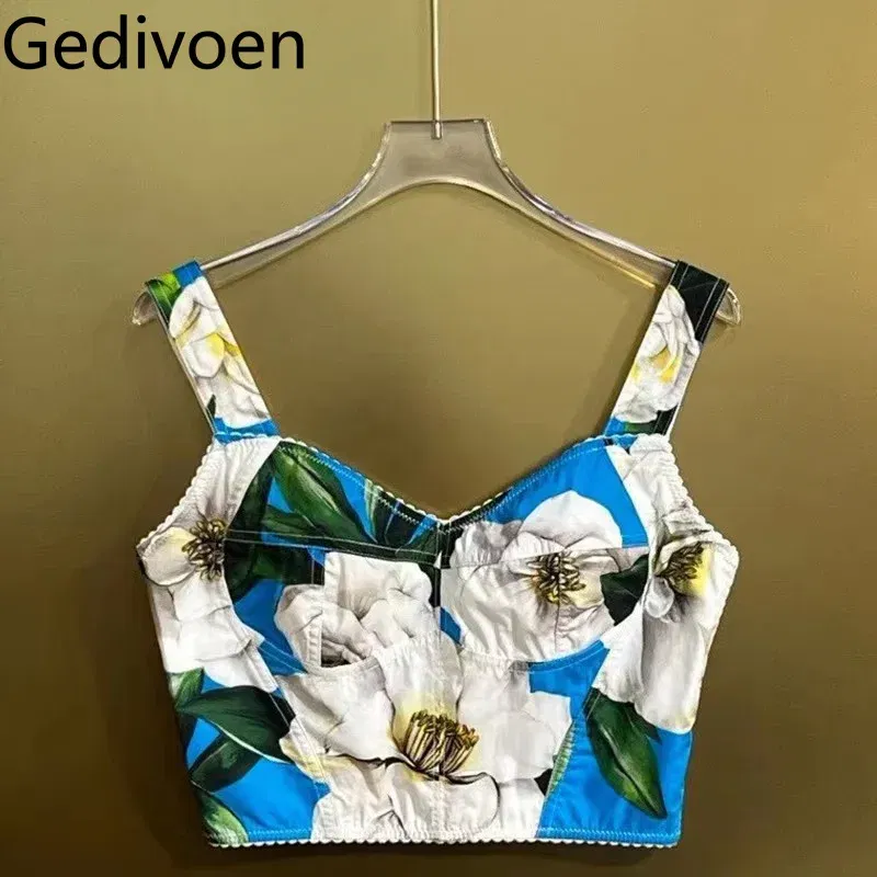 Color: MULTI, Size: XL, Ships From: CN - Gedivoen New Style Casual Women's Suit Sweetheart Neck Spaghetti Strap Backless Top+Fashion Half skirt Cotton Print 2-piece set