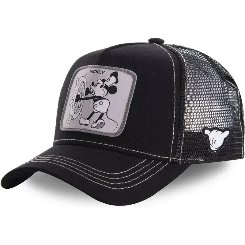 Color: black, Size: Adjustable - Hot Sale Unisex Anime Cartoon Cap Disney Embroidery Baseball Cap Men Women Trucker Hat