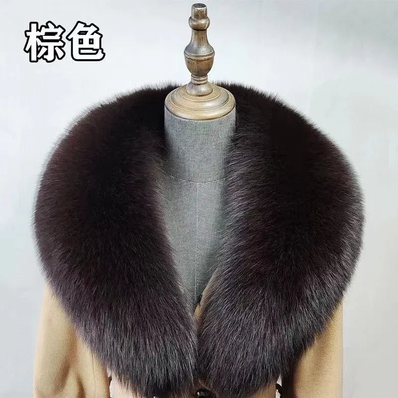 Color: light brown, Size: S - Winter Real Fox Fur Collar Woman Furry Natural Raccoon Fur Scarf Shawls Luxury Neck Warmer Wraps For Coat Fur Scarves Large Size
