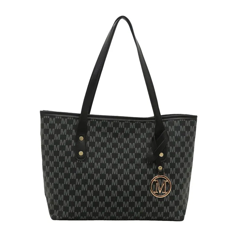 Color: WHITE - 2025 New Large Capacity Women Bag M Check Pattern  Versatile Small Design Shoulder Tote Commuter Bag