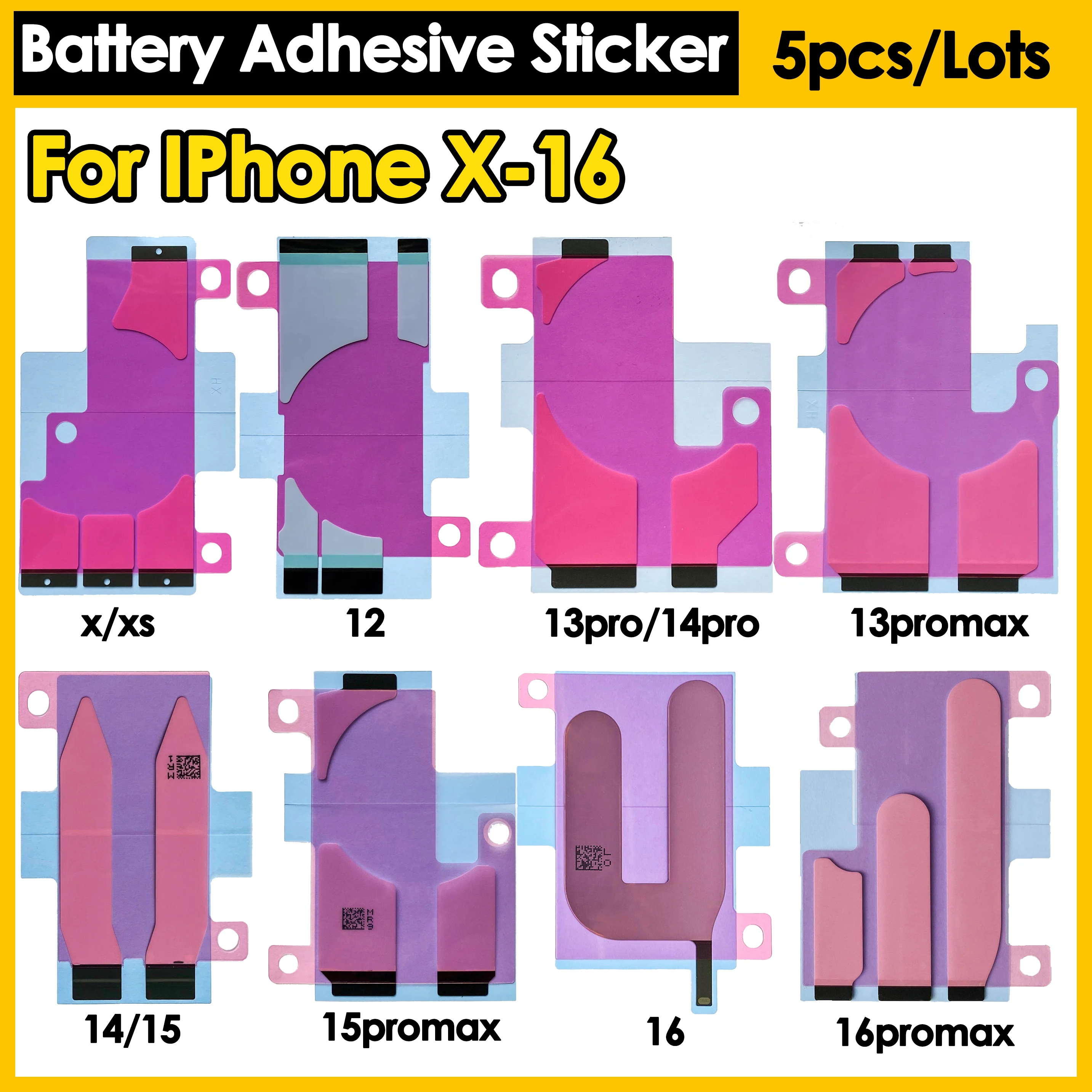 Color: Ivory - 5Pcs Battery Adhesive Sticker for iPhone 13 14 15 16 Pro Max 14 Plus 11Pro 12 Mini 13Pro Battery Glue Tape Replacement Pull Tab